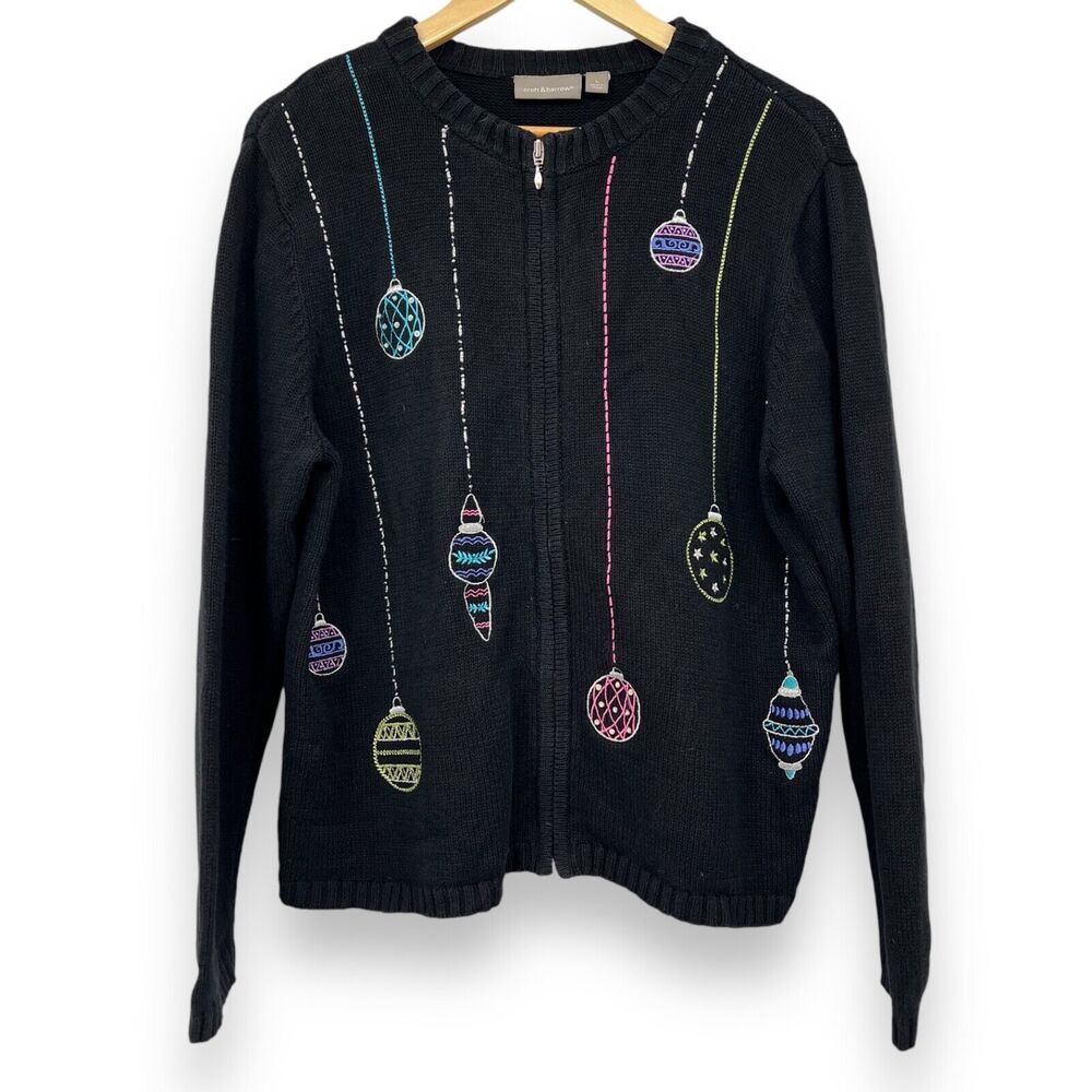CROFT & BARROW BLACK KNIT SWEATER CARDIGAN CHRISTMAS Jacket  Women's L